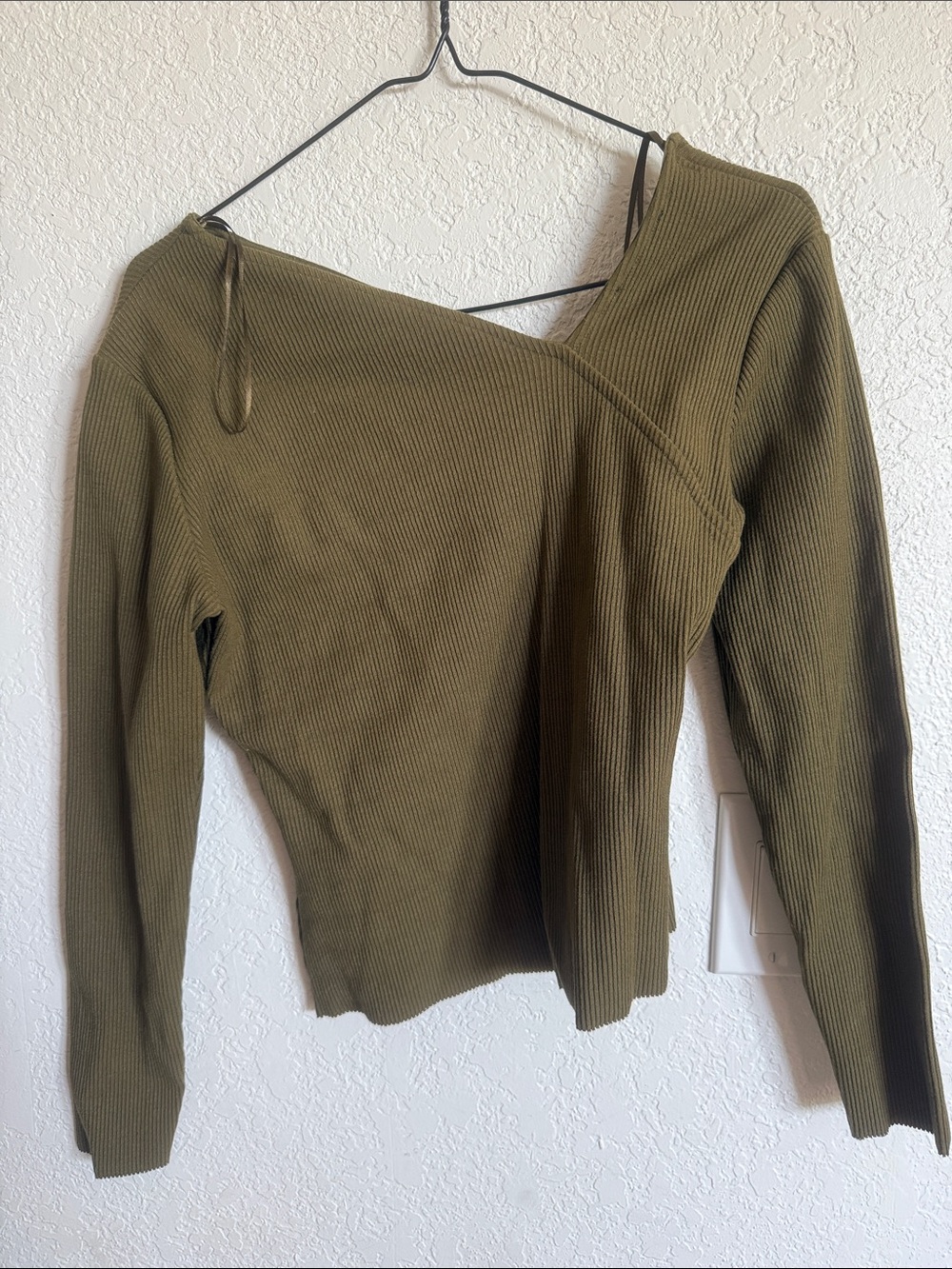 Zara Olive Ribbed One-Shoulder Top